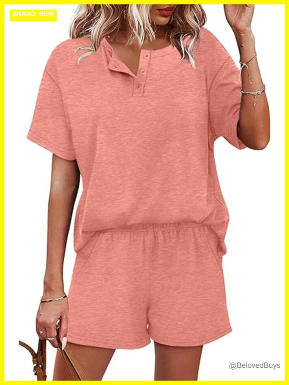 2 Piece Lounge Set Short Sleeve Button Down Top and Shorts with Pockets